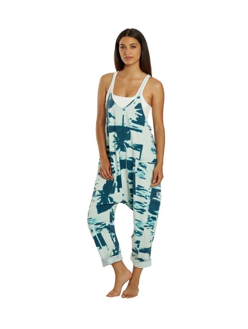 NWOT Free People Movement Hot Shot Onesie Blue White Tye Dye small